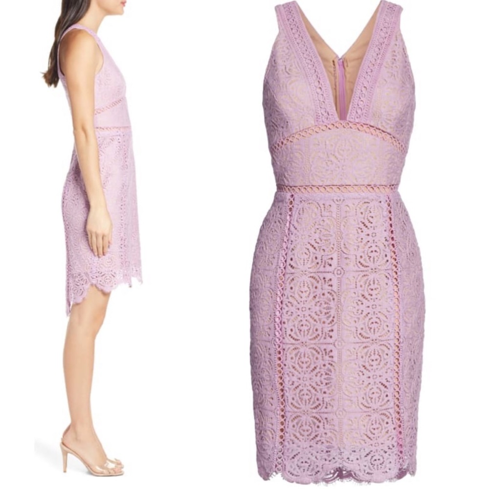 Lavender Plunge Neck Lace Minidress Size Medium - Picture 2 of 4
